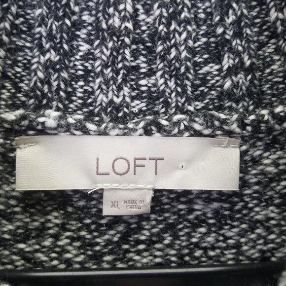 Loft Polar Bears Mock Neck Sweater Women's XL Marled Black White Stretch Knit - Picture 9 of 14